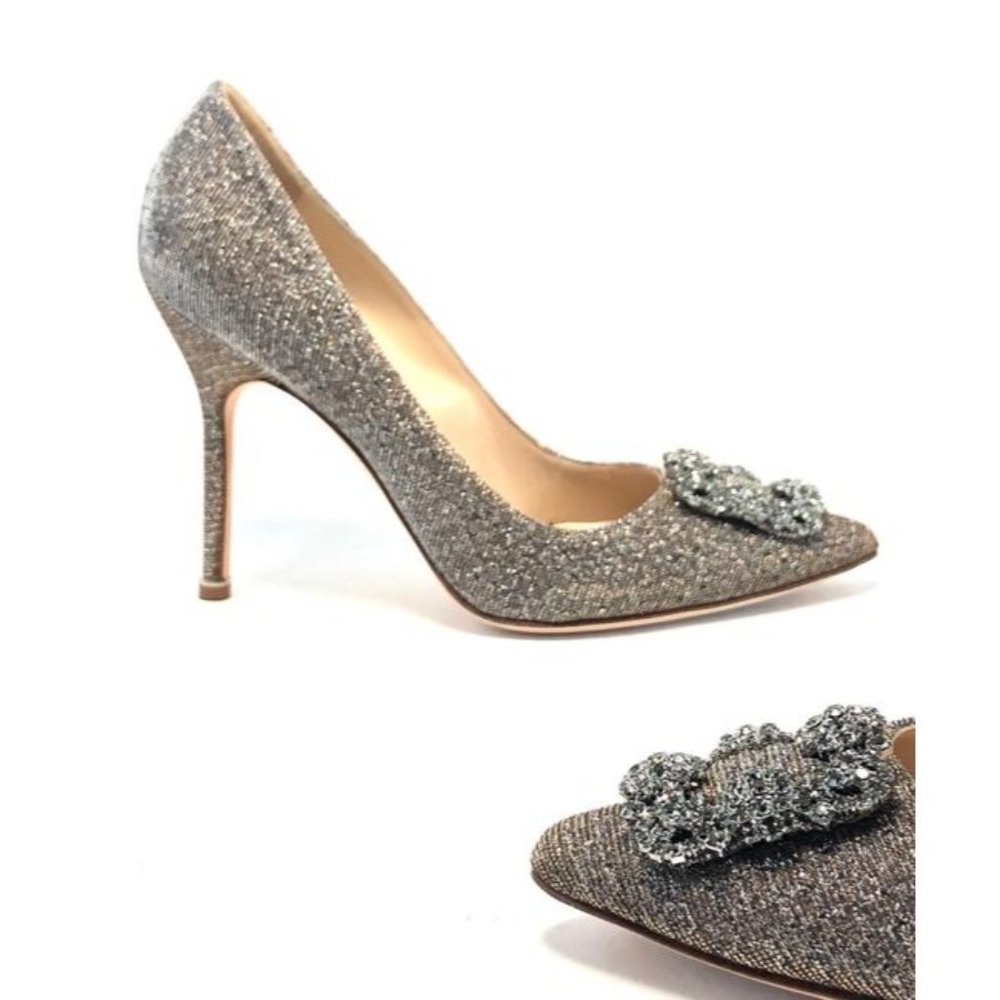 Manolo Blahnik Glittering Silver Heels